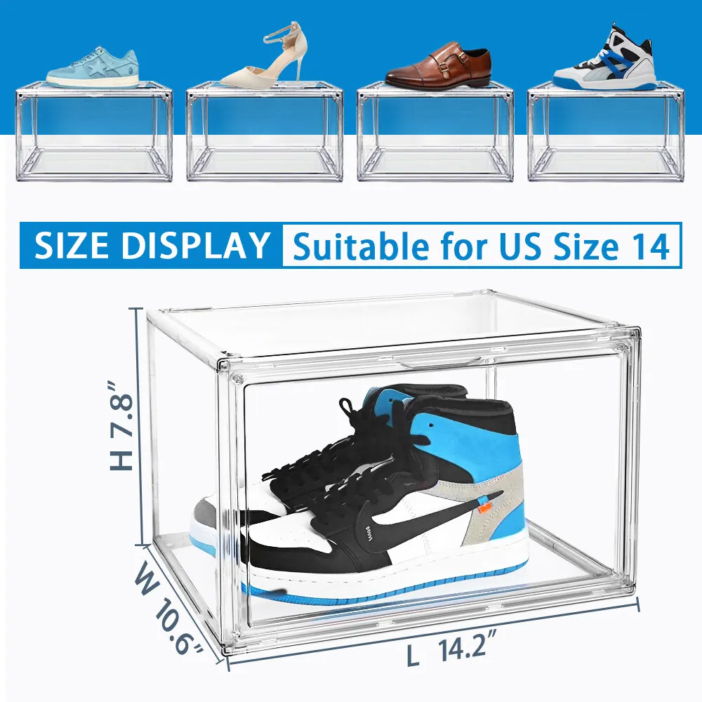 4Pack Sneaker Storage for Sneakerheads Display Case Shoe Storage Boxes with Magnetic Door Handbag Storage Shoe Organizer Size 1