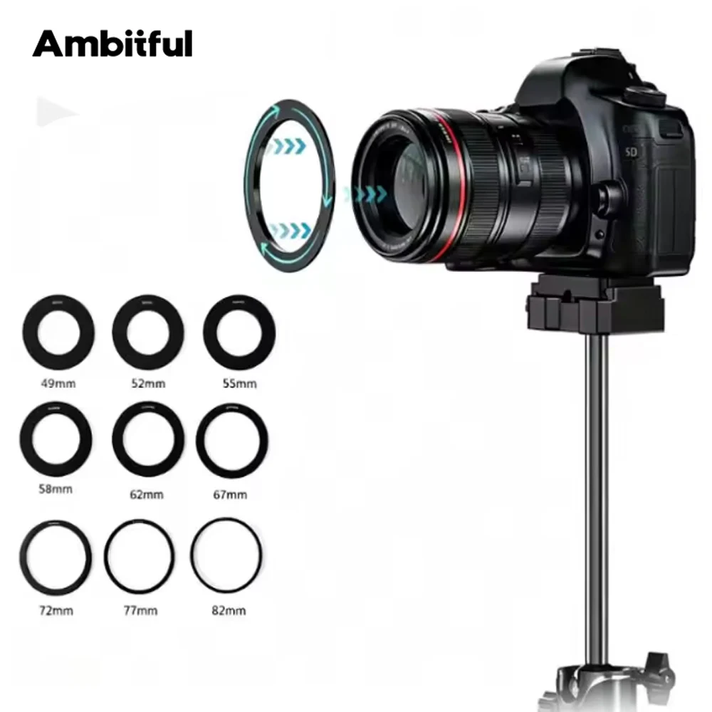 Ambitful 49mm 52mm 55mm 58mm 62mm 67mm 72mm 77mm 82mm Teleprompter Lens Adapter Ring Type P Teleprompter Adapter Rings
