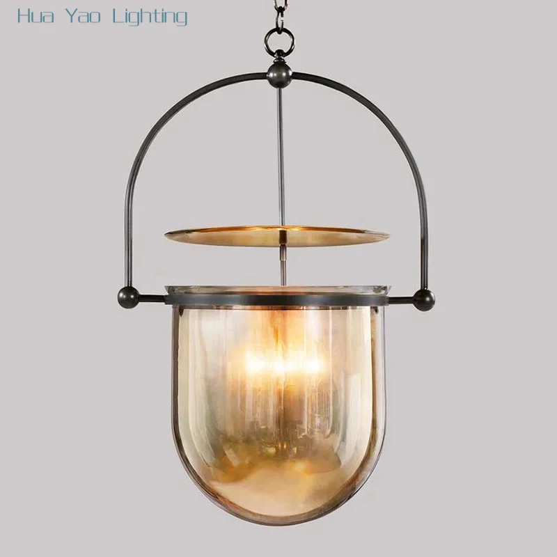 Vintage Retro Black Painted Wrought Iron Shelf Cord Pendant Light Amber/Rose Gold Glass Bottle E14 LED Droplight for Home Decor