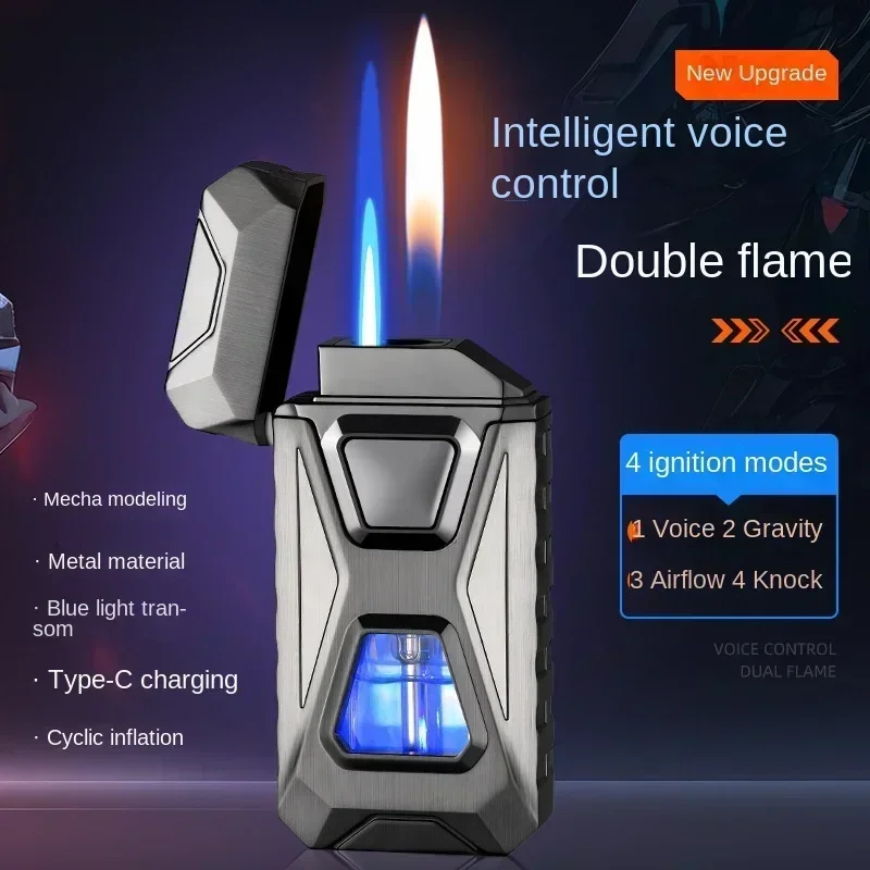 Metal Windproof Cigar Lighter Jet Torch Gas Two Types Flames Unusual Lighters Smoking Accessory Butane Gadgets for Men