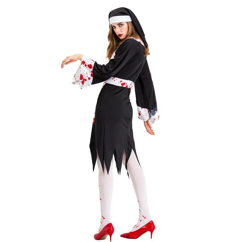 loween  Zombie Costume Bloodstained Nun Outfit Women's Traditional Clothing Stage Performance Chinese Manufacturer
