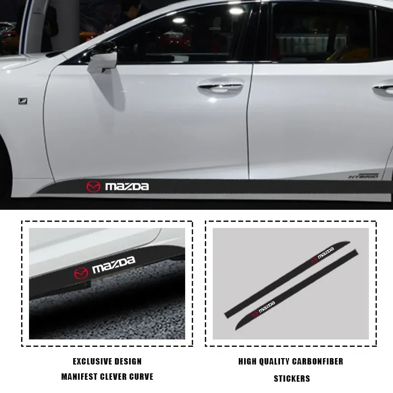 2x Car Side Skirt Sill Stripe Carbon Fiber Car Body Sticker for Mazda 3 5 6 CX-3 CX-4 CX-5 CX-7 CX-9 Axela 6 323 626 RX8 7 MX3 5