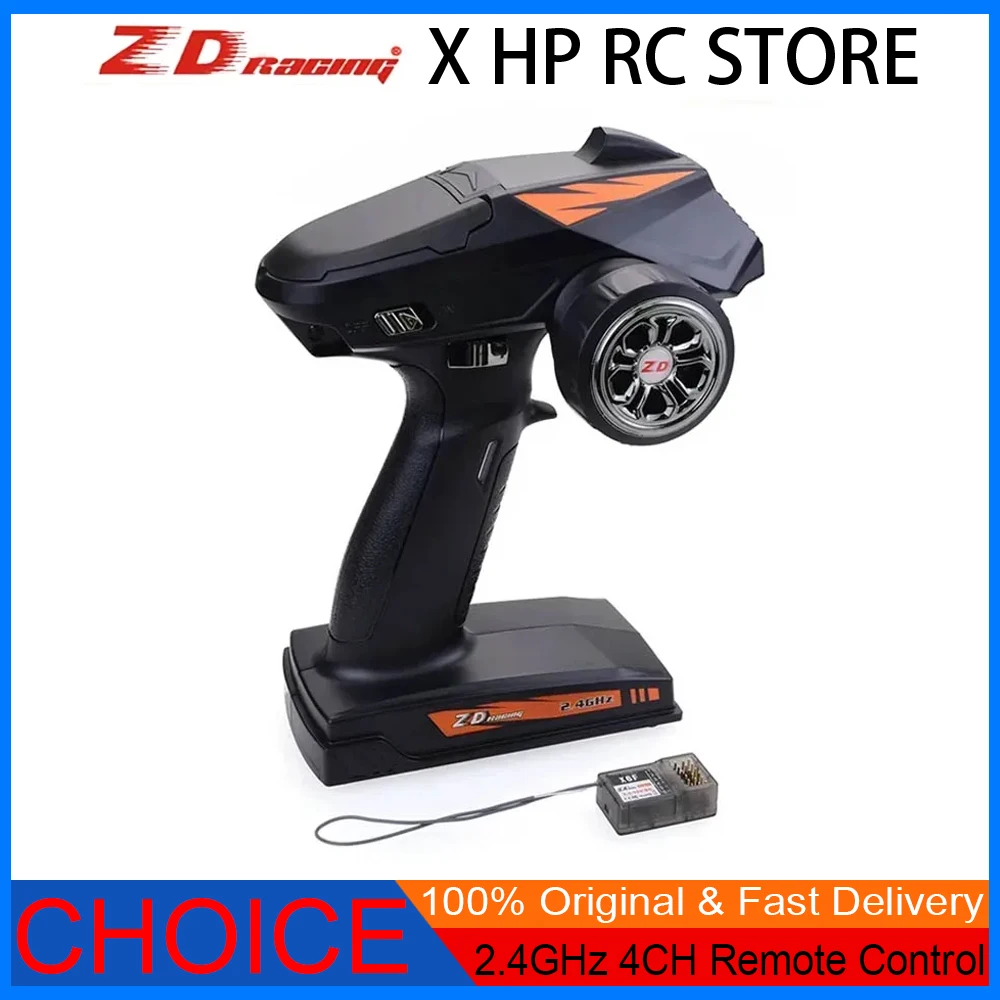 ZD Racing 2.4GHz 4CH Transmissor e receptor de controle remoto - Alcance de 500M para carro RC, barco, tanque, SCX10, TRX4