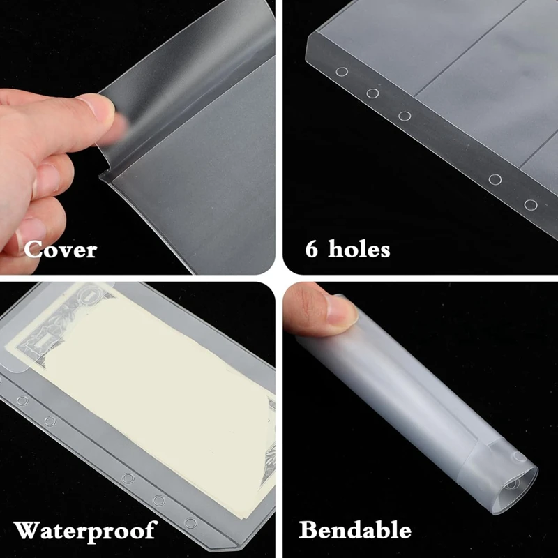 12 Pcs A6 Binder Pockets Cash Envelopes Clear Folder Organizer Photocard Sleeve Sheets For Credit Business Card Money Durable