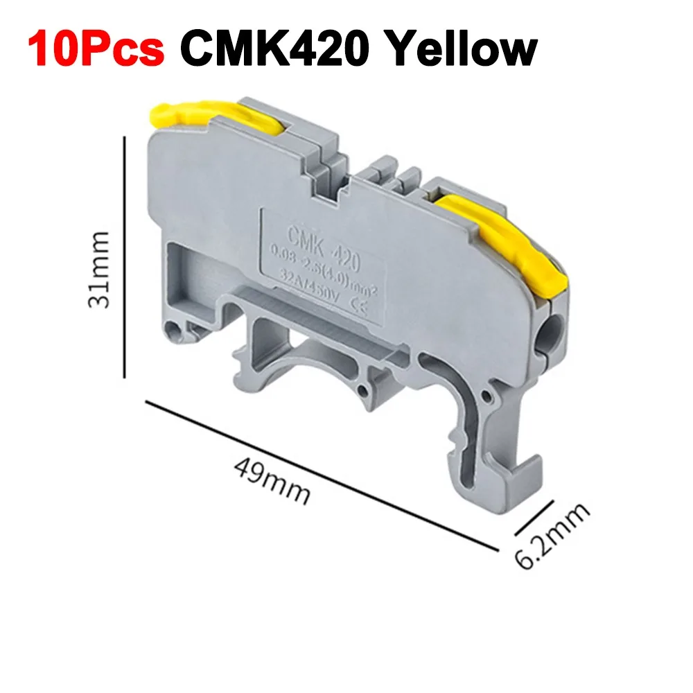 10Pcs CMK420 Din Rail Terminal Block 4mm2 11AWG 450V 32A Lever Type Rail Connector Color Coded Terminals DIN Mount Design