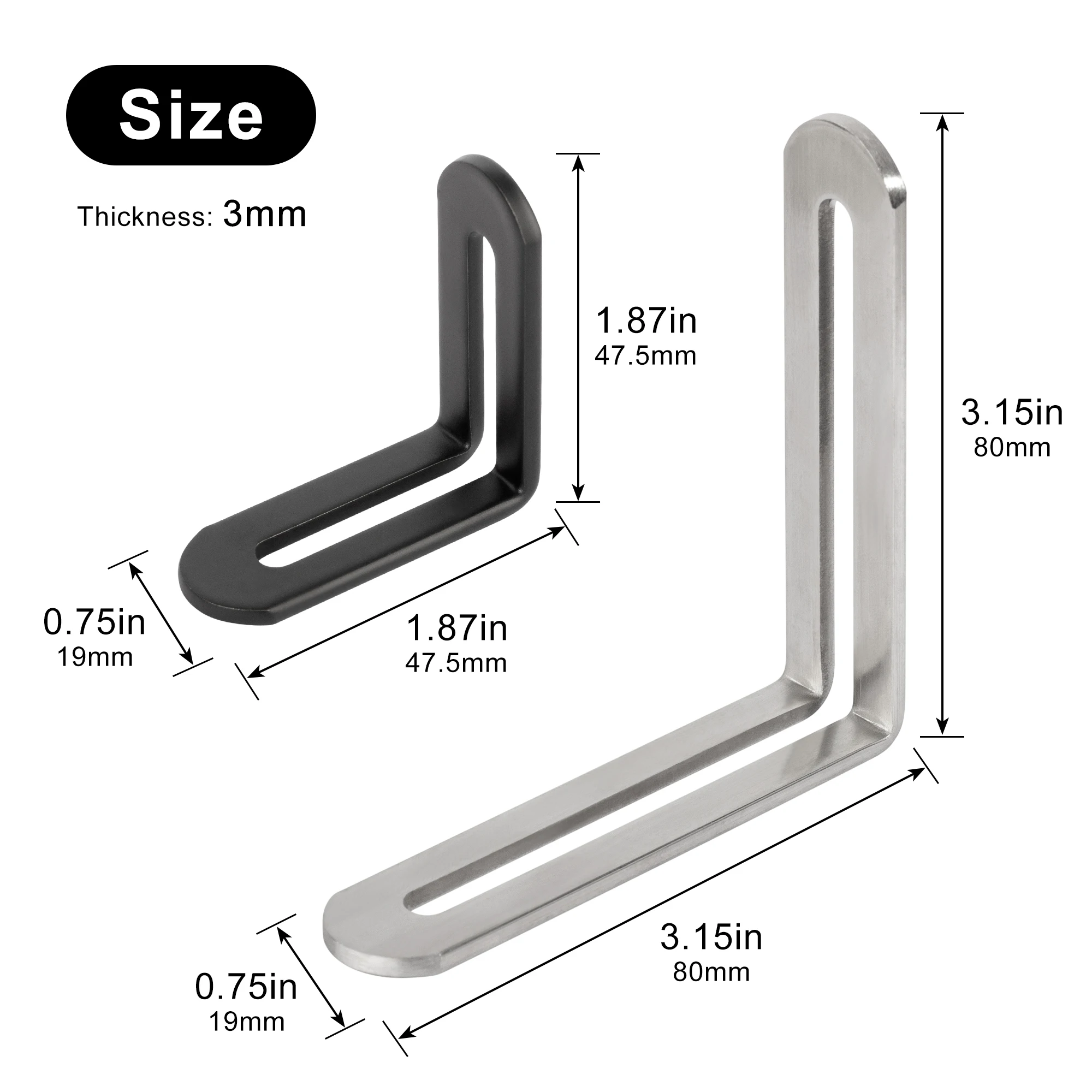 2pcs Corner Brackets Stainless Steel Furniture Angle Shelf Connector Cabinet Support Fixing Frame Black Corner Brace with Screws