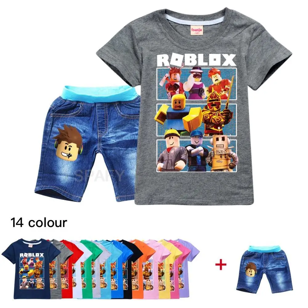 New ROBLOX Tee Set Boys Short Sleeves T-shirt Suit Child Holiday Wear Top+Shorts 2Pcs Children Fashion 3D Print Outfit