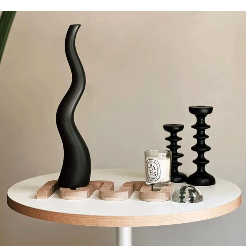 Black and White Geometric Ceramic Vase Wave Flower Ware Ornament Arrangement Living Room Aesthetic Decoration