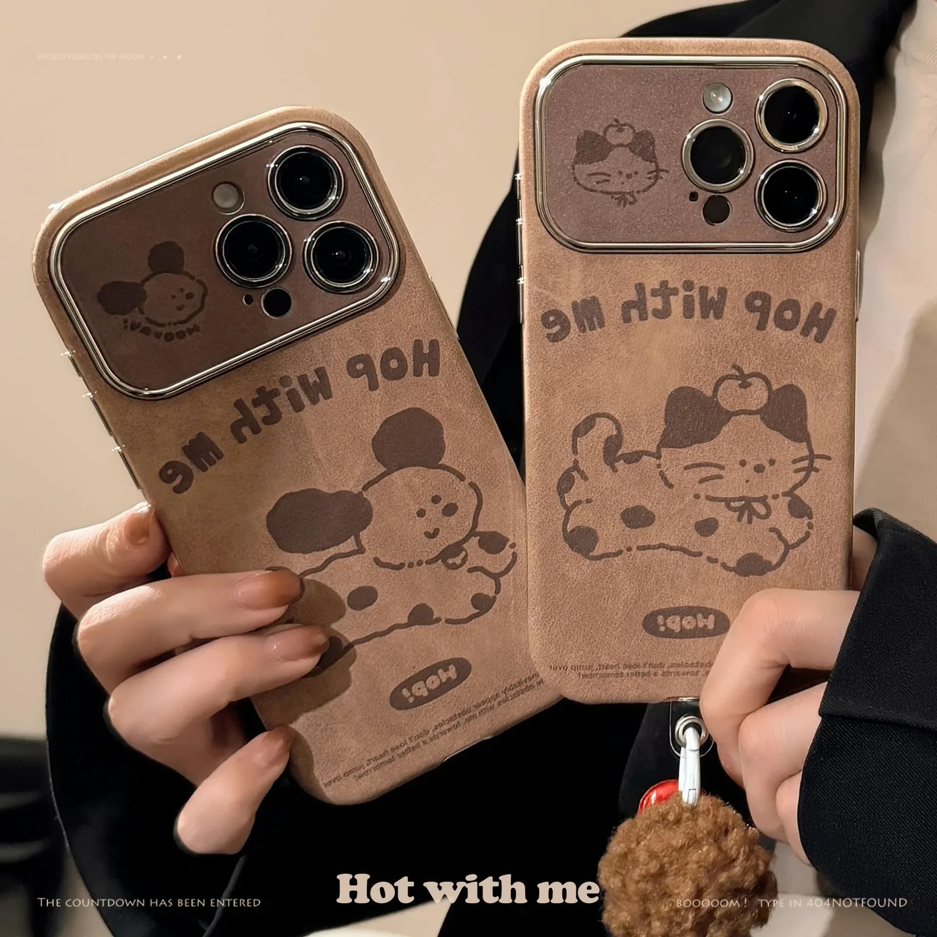 Retro puppy dog kitten Plush ball Suede art Phone Case For iPhone 16 15 14 13 12 11 Pro Max Case Cute Cartoon luxury Soft Cove