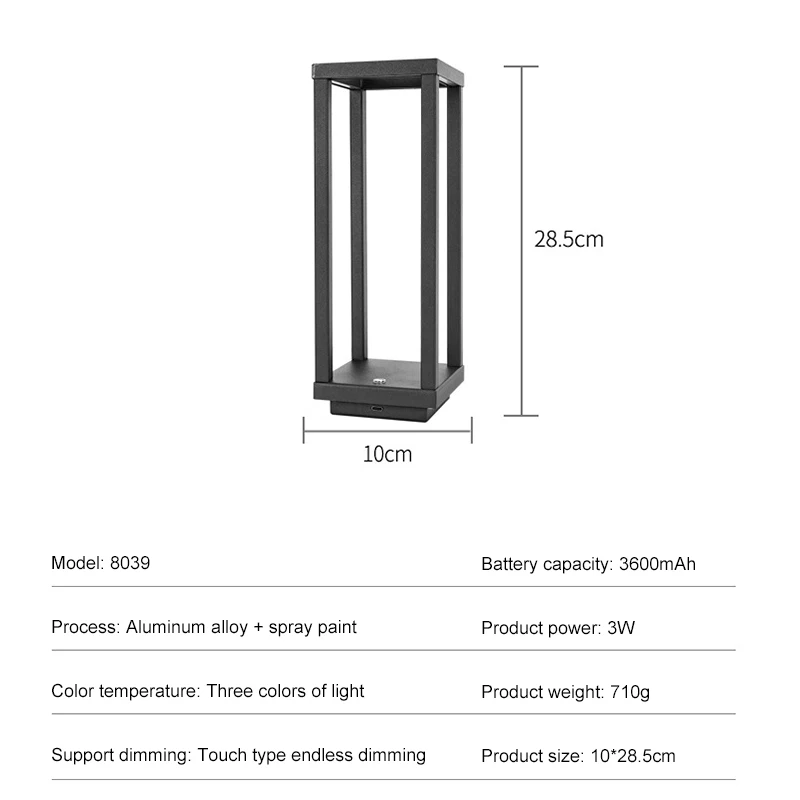 Lámpara LED de mesa inalámbrica, lámpara de escritorio de Metal, recargable, táctil, atenuación, luz nocturna, restaurante, dormitorio, hogar, decoración al aire libre