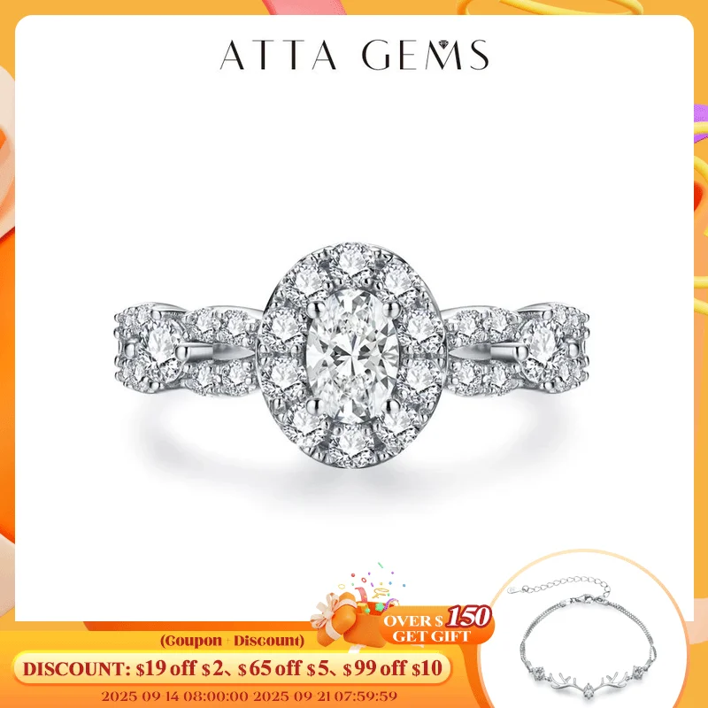 

ATTAGEMS Oval Cut 1.5ct Moissanite Rings for Women A Half Diamond Band S925 Sterling Silver Engagement Party Gift Passed Tester