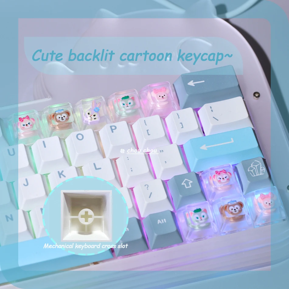 4pcs Handmade Resin Three-Dimensional Cartoon Cherry Mx Axis Cute Girl Gift Game Backlight Transparent Keycaps