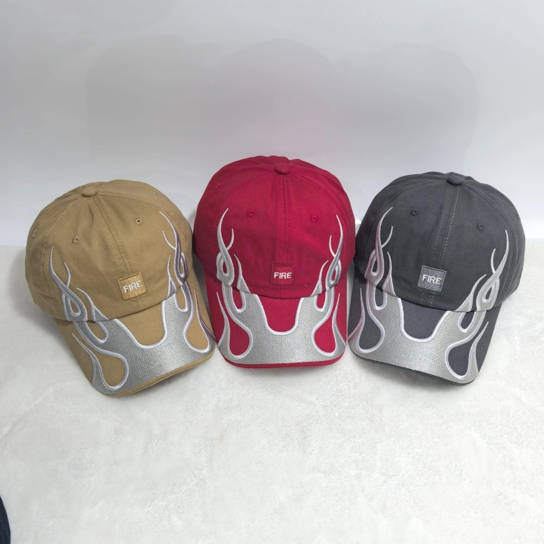 Amerikanische Retro Y2K Baseballkappe mit Flammen-Stickerei, Verstellbare Feuer-Muster Baumwoll-Dad-Mütze, Streetwear Hip-Hop-Hut für Männer und Frauen – Detail 18