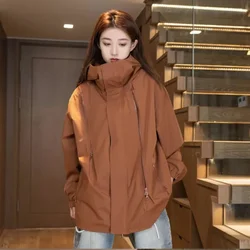 Solid Loose Waterproof Women Jackets Loose Fashion Hooded Coat Autumn Winter Outdoor Casual Unisex Sporty  Ladies Outerwear