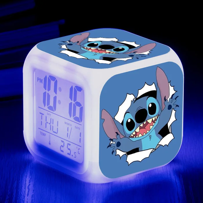 Disney Stitch Colorful Alarm Clock Disney Ascending Changing Digital Light PVC Lilo & Stitch Figures Children Toys Birthday Gift