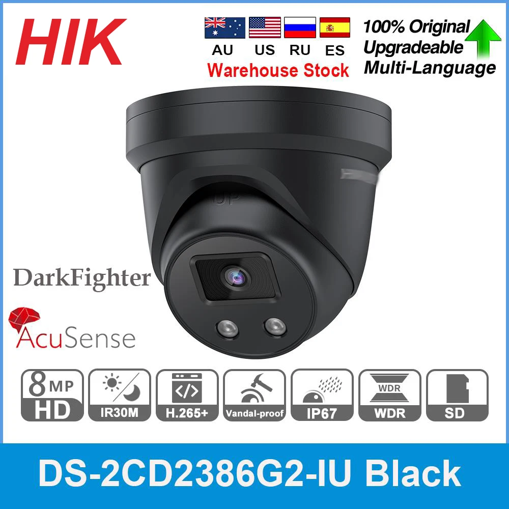 Hikvision Original IP Camera DS-2CD2386G2-IU Black 8MP H265+ WDR built-in mic and SD card slot POE IP67 IR30m Network  Camera