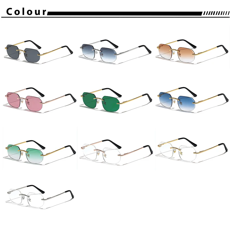 CATERSIDE Neue Retro Randlose Sonnenbrille männer Polygon Luxus Marke Designer Sonnenbrille Frauen Party Festival Brillen Geschenk Fall – Detail 7