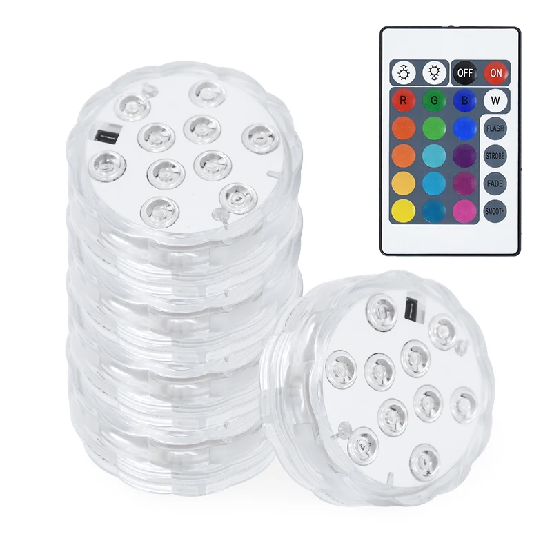 10LEDs RGB Submersible Light Remote Controlled Color Change Underwater LED Night Light for Outdoor Vase Fish Tank Pond