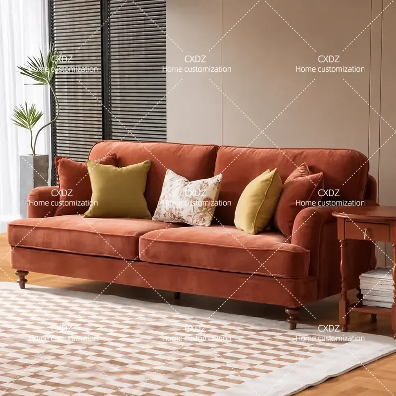 Rural Retro Corduroy Fabric Three Seater Sofa Straight Row Wabi Sabi Style Medieval Living Room Furniture