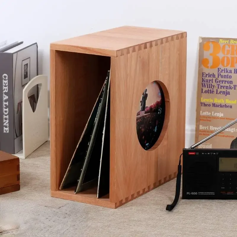 Classical Black Gum Record Shelf, Nostalgic LP and Vinyl Storage Rack, with Detachable Baffle, CD Organizer, for Music Lovers