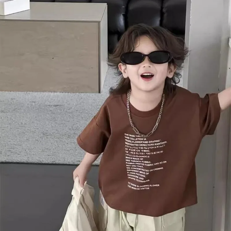 Premium 100% Cotton Boys' Short Sleeve T-Shirt Korean Style Summer Casual Tops for Kids Soft Breathable Kids' Clothing