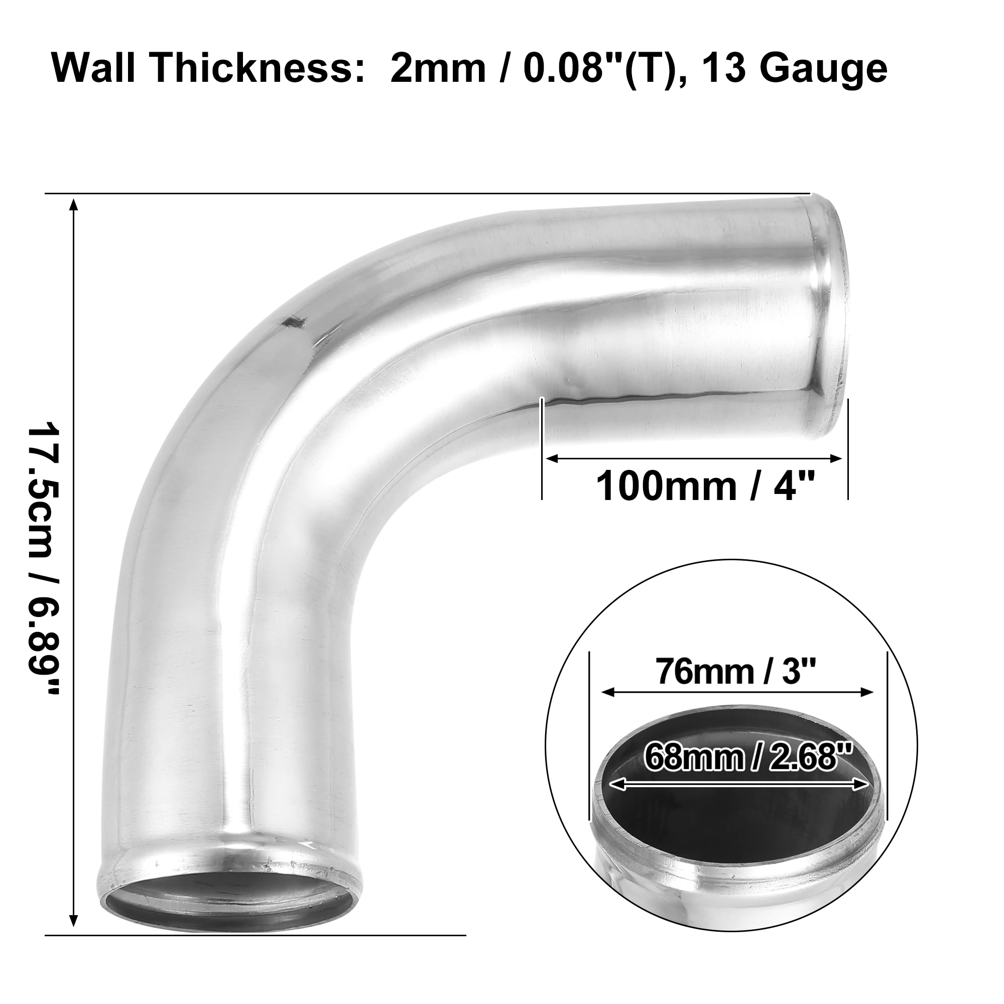 X Autohaux Außendurchmesser 25 mm, 38 mm, 45 mm, 63 mm, 76 mm, 102 mm, Rohr aus Aluminiumlegierung, 90 180 Grad Ladeluftkühler, Rohrbiegung, Ellenbogen, Lufteinlassrohr