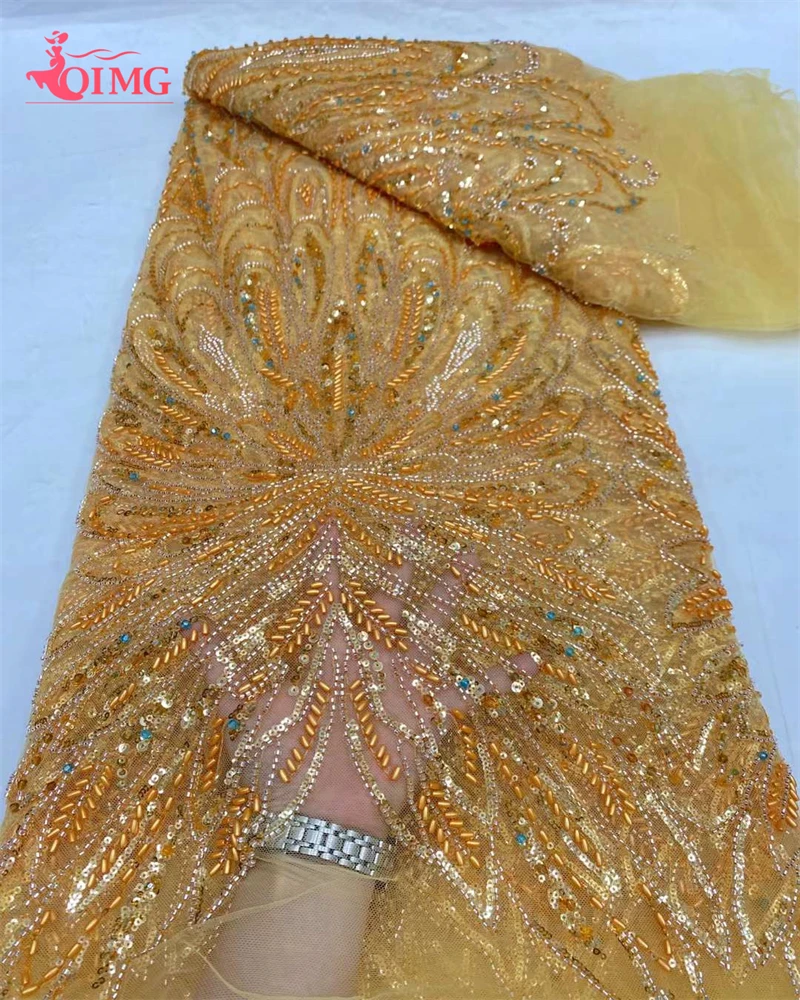 

OIMG 2024 Luxurious African Sequins Lace Fabric France Embroidered Groom Sequins Beaded Lace Fabric For Nigerian Wedding Dress