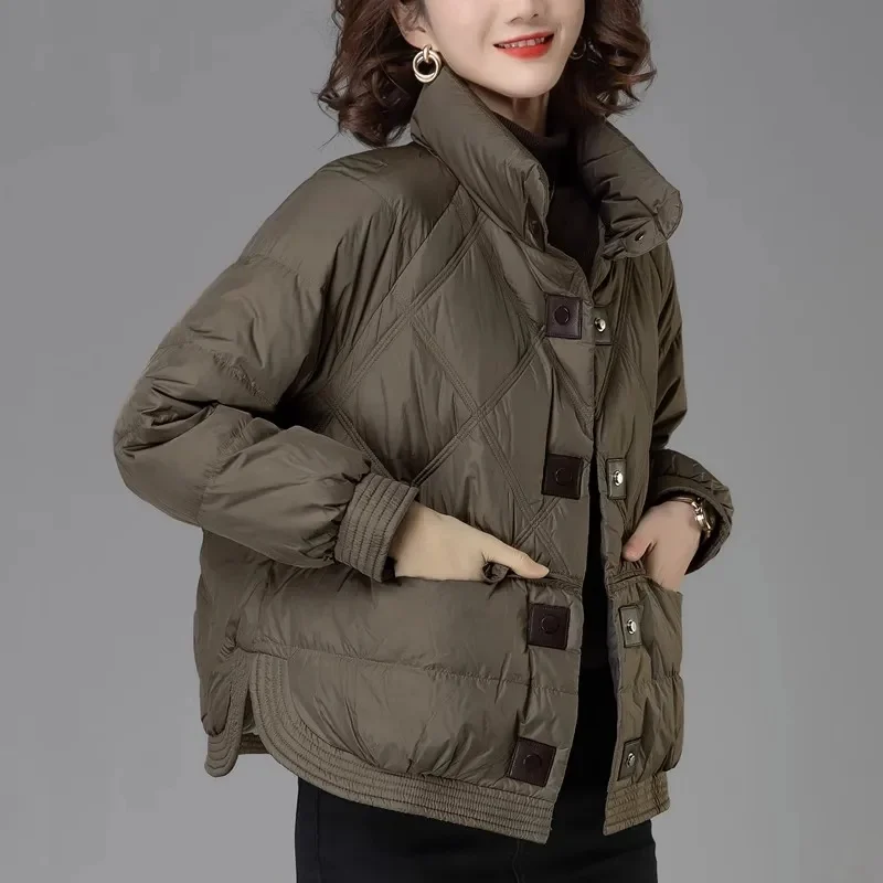 Winter Lady Long Sleeves Down Cotton Jacket Middle Aged Mother  Thin Light Parkas Outwear 2024 Female Fashion Cotton Padded Coat