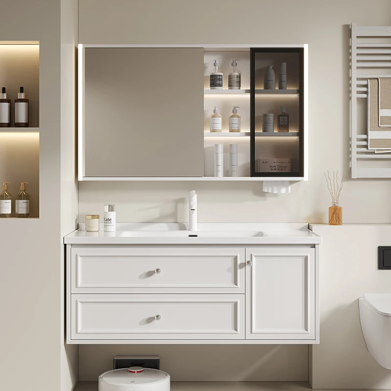 

New French bathroom cabinet ceramic integrated basin bathroom white washstand bathroom cabinet face hand basin cabinet combinati