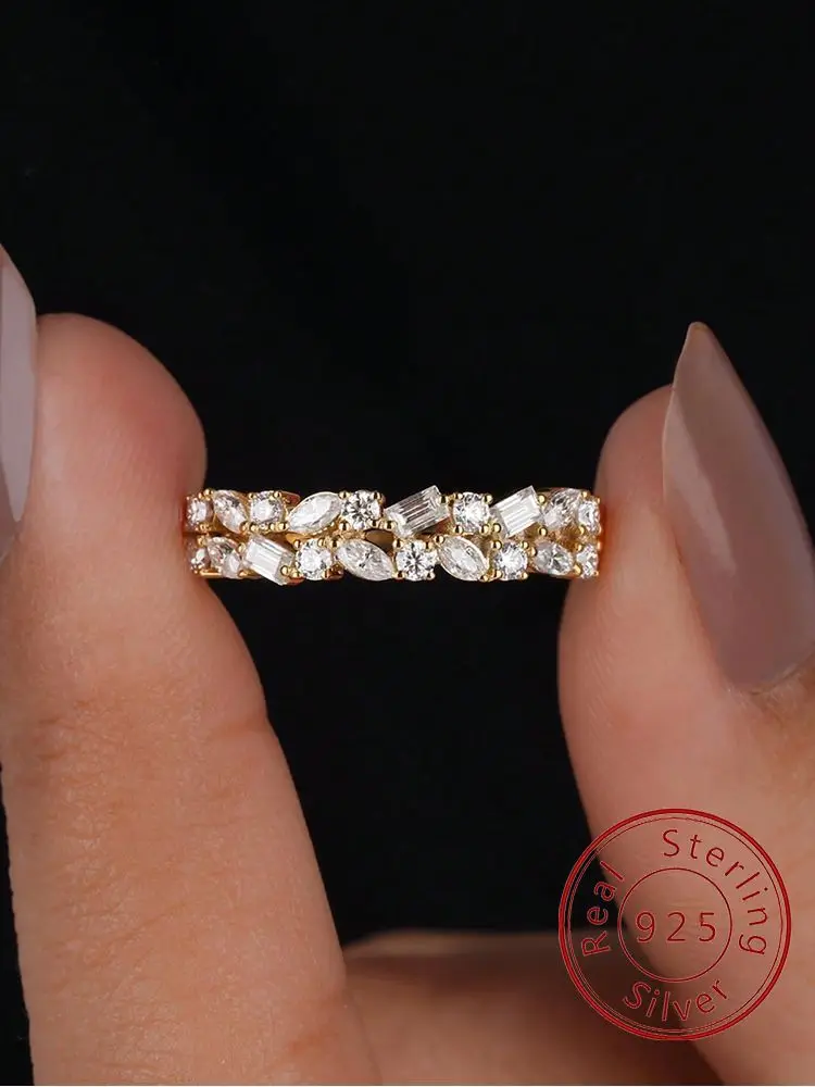 

Великолепное прямоугольное кольцо из стерлингового серебра 925 пробы с круглым цирконом, двойное кольцо маркизы для женщин, помолвка, свадьба, высокое качество, ювелирные изделия