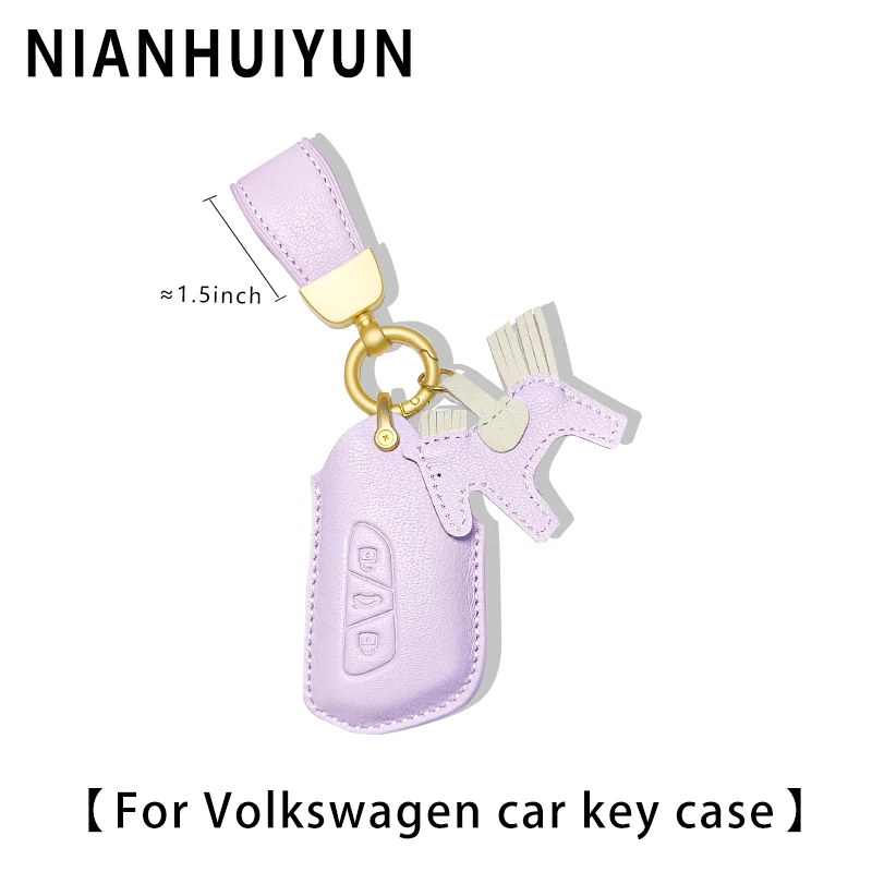 Leather For volkswagen VW Golf 8 Mk8 GTI GTD R ID3 ID4 car key shell/cover/case pink/purple/taupe/beige keychain