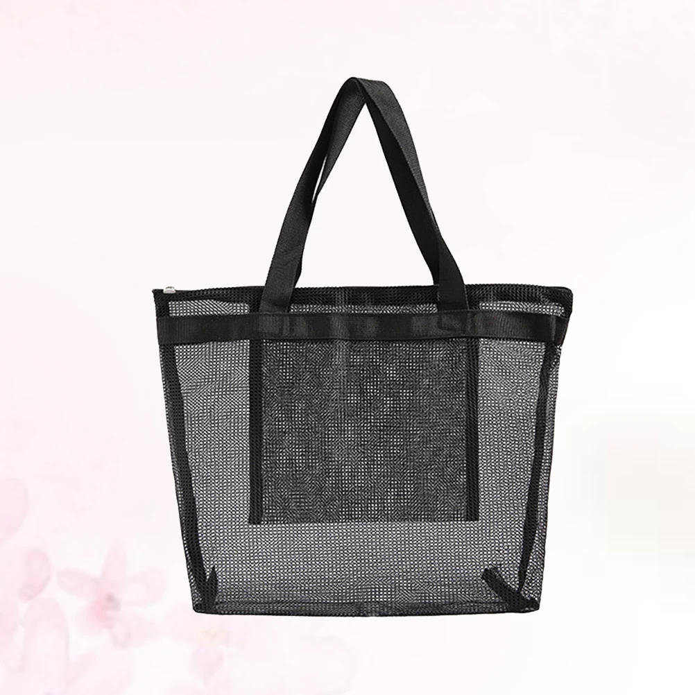 

Premium Polyester Mesh Tote Reusable Shopping Eco-Friendly Grocery Beach Shoulder Black Large Capacity Lightweight