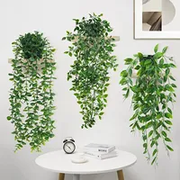 Amazon Artificial Monstera Tree Leaf Bean Pod Potted Plant Hanging Greenery Plastic Potted Landscape Home Outdoor Decor