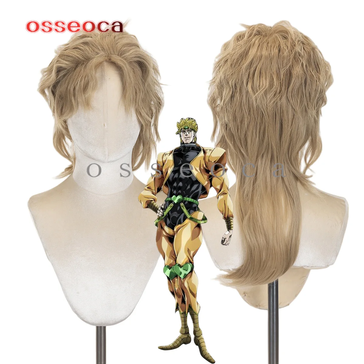OSSEOCA Dio Brando Blonde Cosplay Wig, Layered Mullet with Wavy Bangs for Halloween Costume Parties