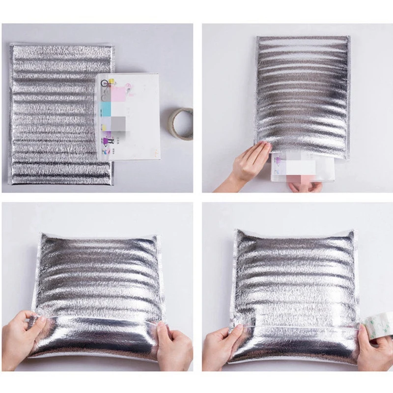 Hot Kf-100Pcs Aluminum Foil Lunch Cooler Bag Insulation Folding Picnic Portable Ice Pack Food Thermal Bag Food Delivery Bag image 4