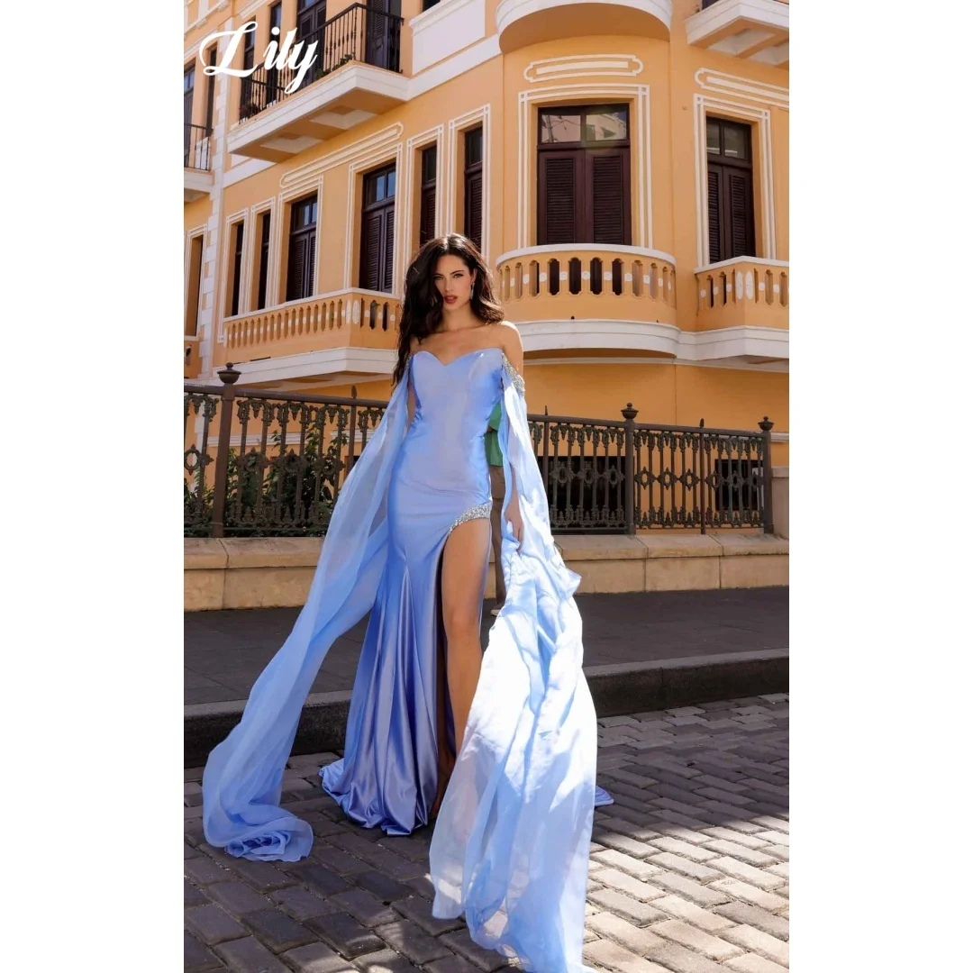 

Lily Sky Blue Side Split Prom Dress Sweetheart Elegant Evening Dress Off-The-Shoulder Party Dress فساتين سهره Colors Customized