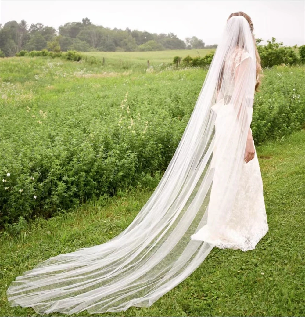 

1 Tier Long Bridal Veil With Comb Elegant Fingertip Floor Chapel Cathedral Length Veil Plain Tulle Veil Cheap Cut Edge Veil