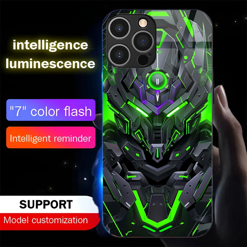 Cyber Mech Mask Design Sound Music Control Led Light Phone Case Glowing Cover For Samsung S26 S25 S24 S23 S22 S21 S20 Plus Ultra
