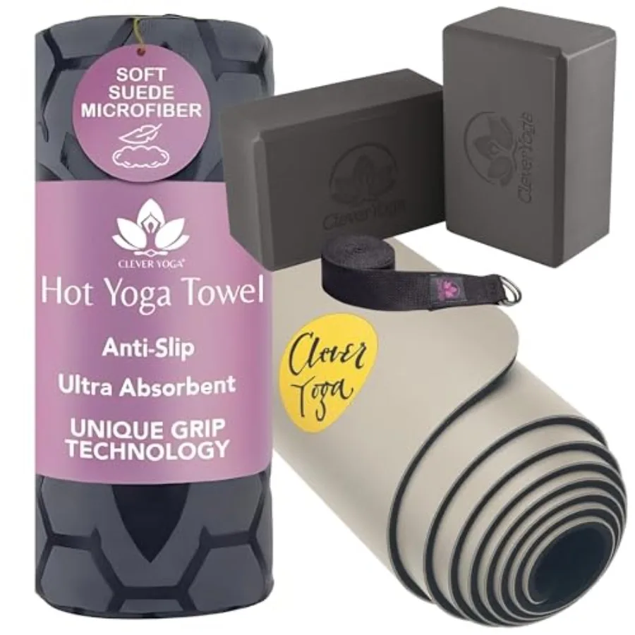 Ultimate Yoga Kit 4Piece Bundle with Pro Grip Yoga Mat 2 Support Blocks Adjustable Strap and NonSlip Hot Yoga Towel