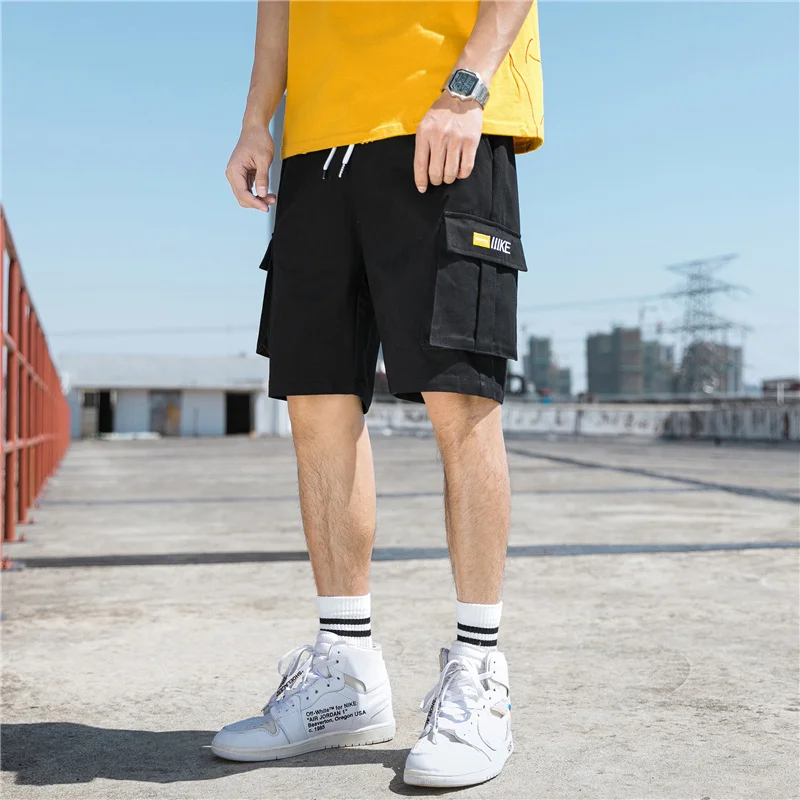 Men Elastic Drawstring Trunk Fitness Streetwear Casual Breathable Gym Shorts Loose Hip Cargo Shorts Summer Shorts Mens Clothing