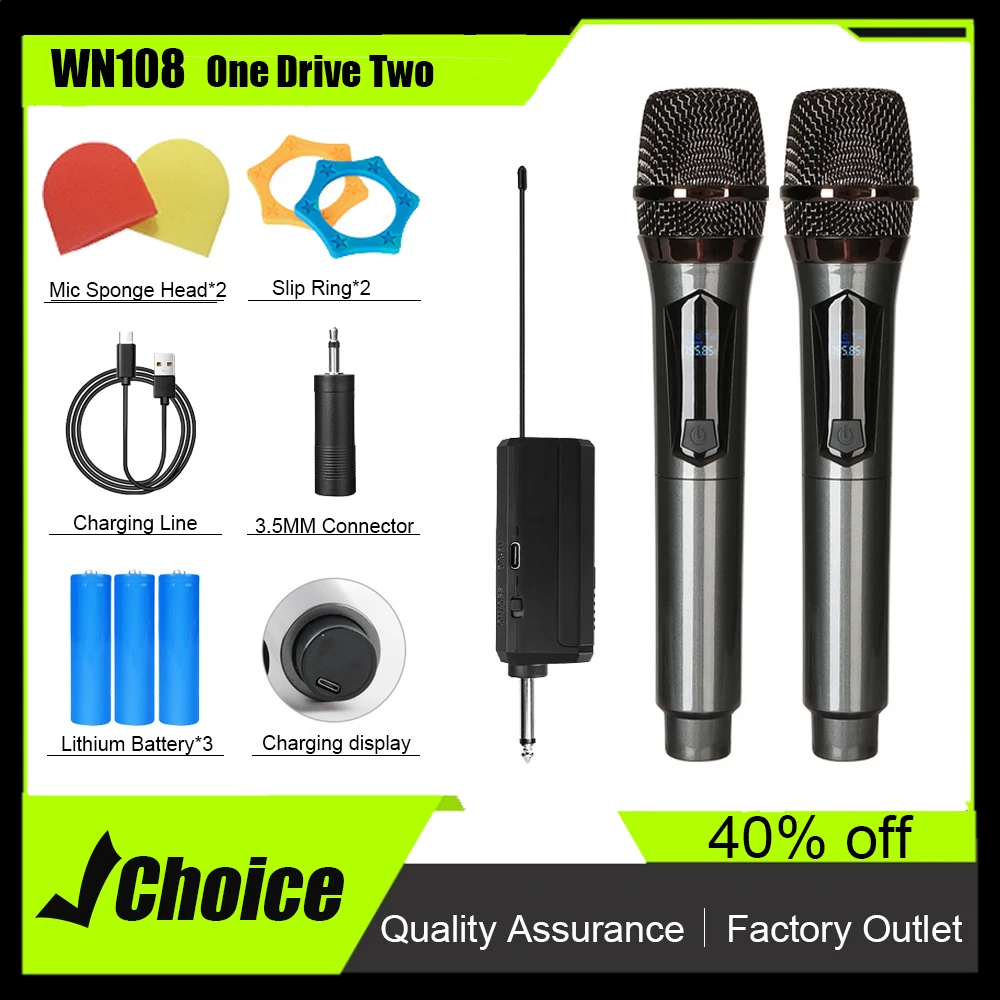 WN108 One Drive Two Microfono wireless per studi di registrazione Karaoke Discorsi sul palco Performance di matrimonio Trasmissione in diretta Hip