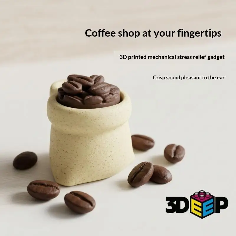 3D-gedruckte Kaffeebohnen-Simulation, Kaffeetasse, Stressabbau-Spielzeug, Klicker-Schlüsselanhänger, Schreibtischdekoration, ADHS-Dekompressionsspielzeug – Detail 2