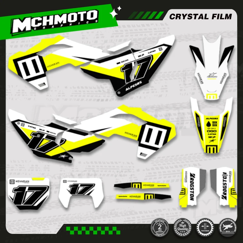 

MCHMFG Custom Graphics Decals Stickers Kits For HusqvarnaTC FC 2023 2024 2025 TE FE 2024 2025 2026 Number Name Background Custom
