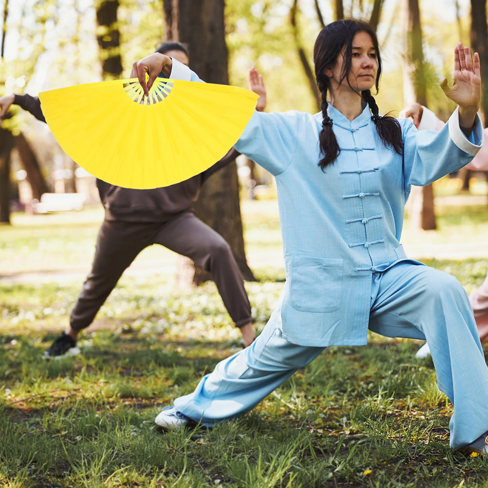 

2Pcs Tai Chi Kung Fu Fans Retro Foldable Fabric Handheld Fans Dual Handed Martial Arts Dance Performance Practice