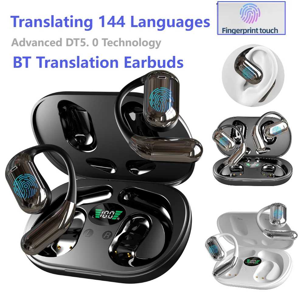 144 Languages Wireless BT Translation Headphones 3-in-1 Real-time Translator Earbuds Noise Cancell Fingerprint Touch Earbuds