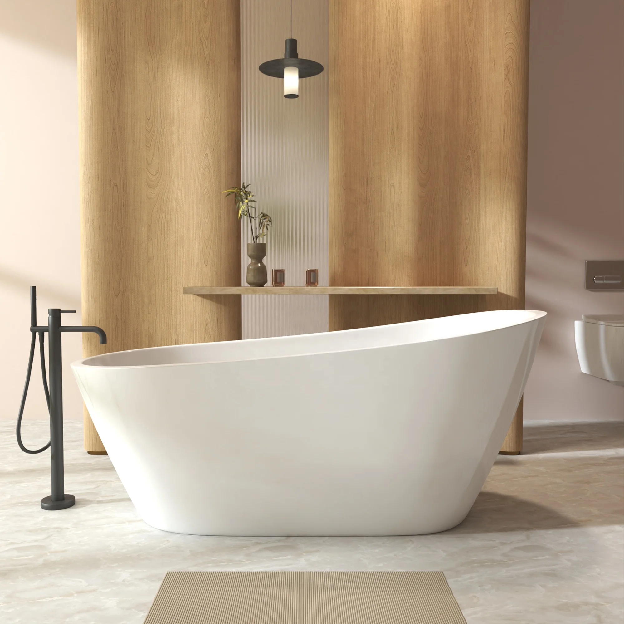 Custom Glossy White Acrylic Freestanding Bathtub, Modern Soaking Tub for Bathroom, Luxury Floor Standing Bath Tub