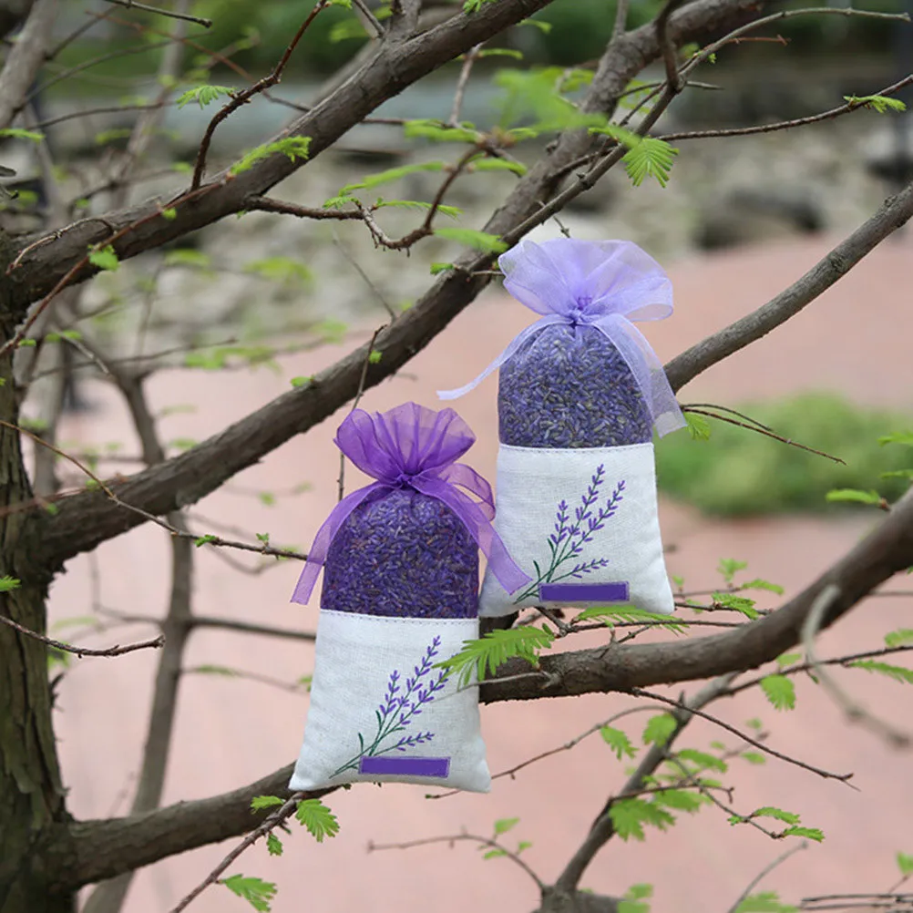 6Pcs Lavender Pattern Sachet Bags Portable 15x7.2cm Fabric with Ribbon Fragrance Holder for Travel Jewelry