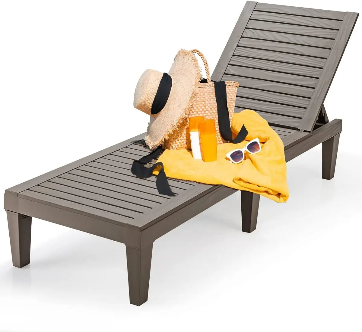 

Outdoor Chaise Lounge Chair, Lightweight Patio Lounge Recliner Chair With Adjustable Backrest, 5 Reclining Positions Chaise