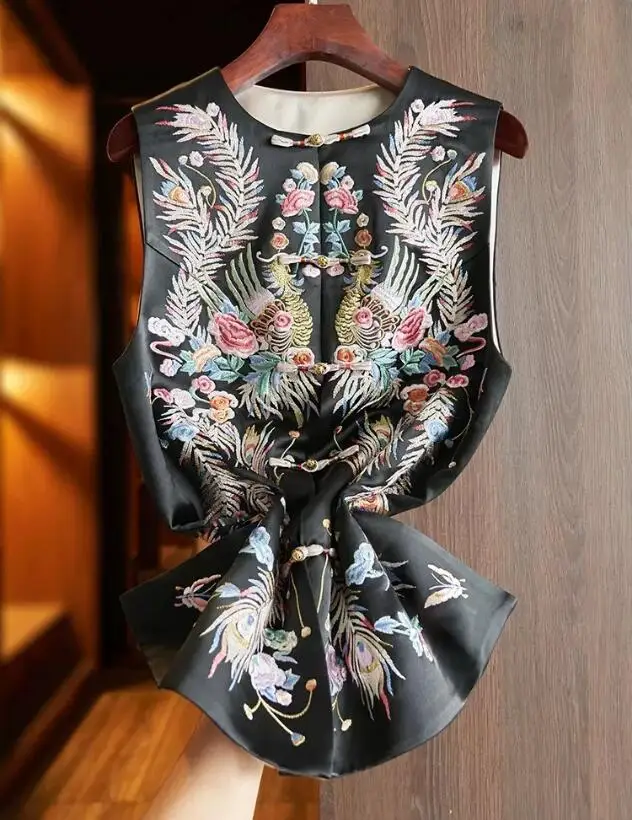 Women Chinese style retro jacquard buckle vest 2024 spring fashionable China-Chic embroidery vest jacket