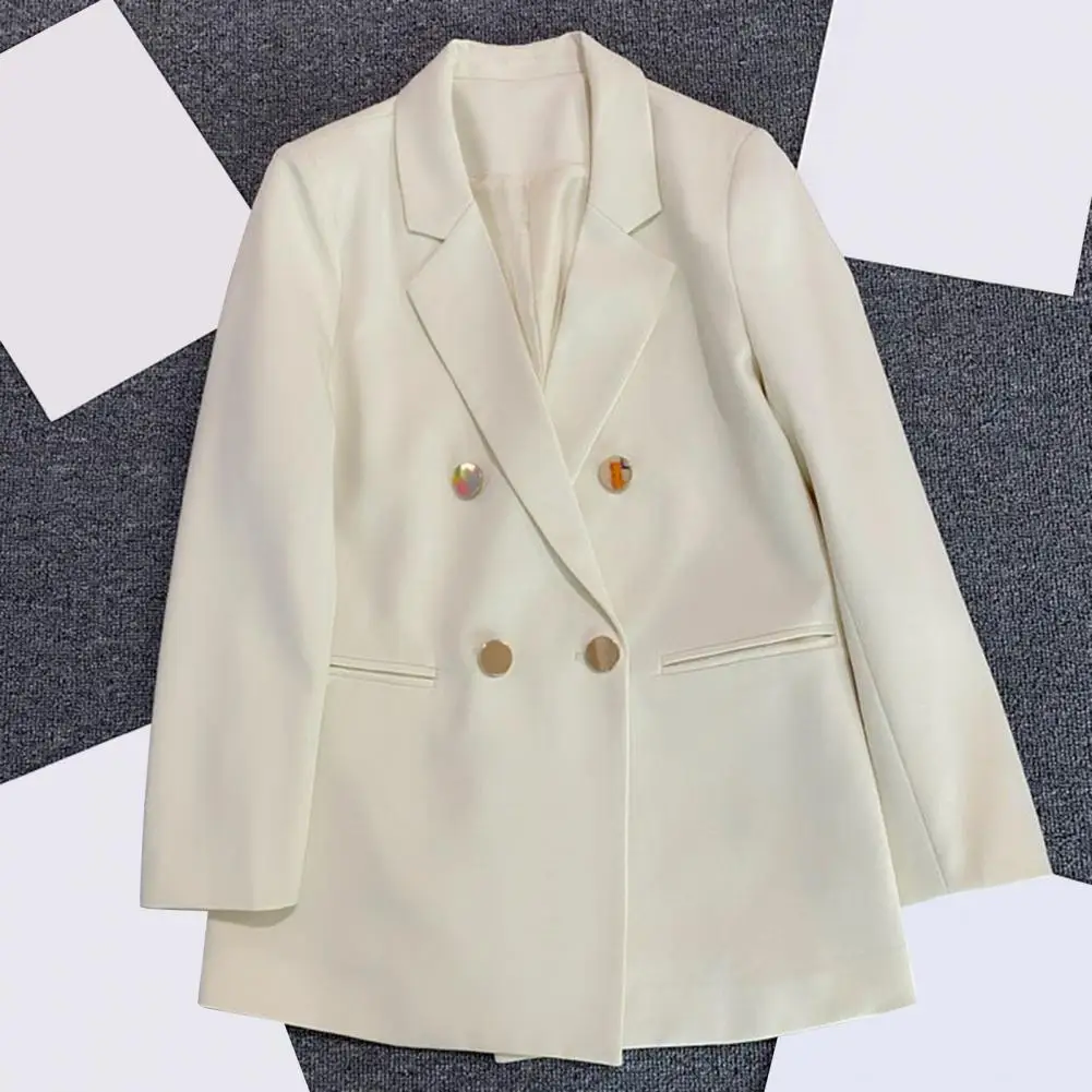 

vSpring Autumn Suit Coat Lapel Long Sleeve Double Breasted Suit Jacket with Pockets Solid Color Loose Fit Business Outwear
